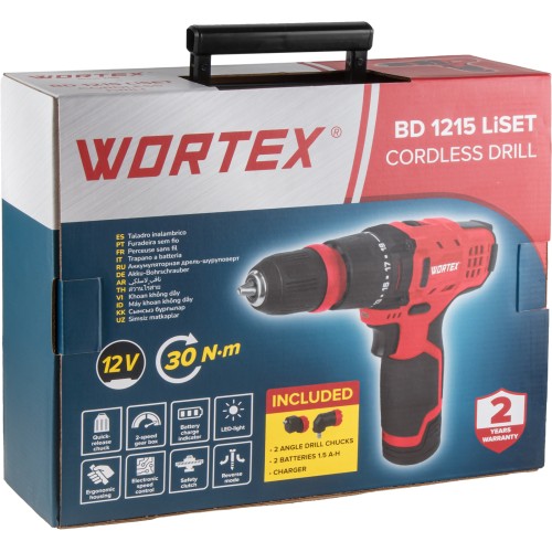 Аккум. дрель-шуруповерт WORTEX BD 1215 LiSET + 2 насадки