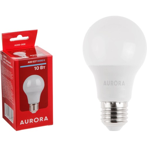 Лампа светодиодная A60 СТАНДАРТ 10Вт 230В E27 6000K AURORA