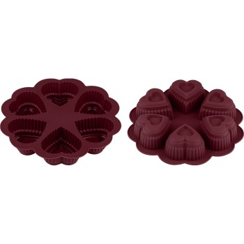 Форма для выпечки, силиконовая, круглая на 6 сердец, 25 х 4.5 см, BURGUNDY, PERFECTO LINEA