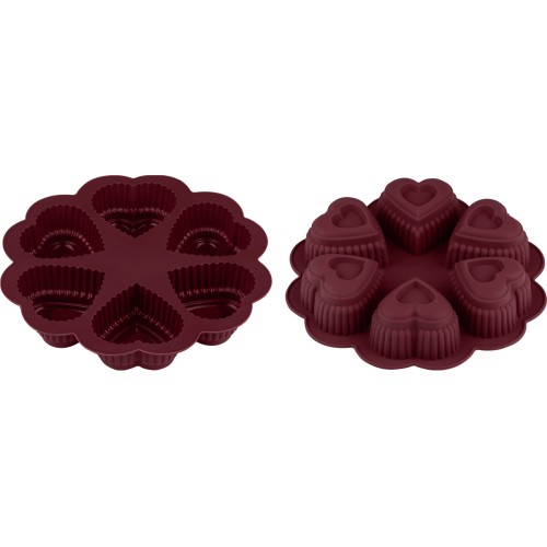 Форма для выпечки, силиконовая, круглая на 6 сердец, 25 х 4.5 см, BURGUNDY, PERFECTO LINEA