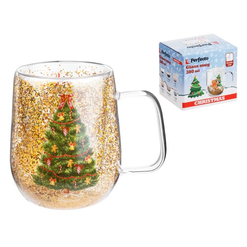 Кружка стеклянная с двойными стенками, 380 мл, серия CHRISTMAS-1, PERFECTO LINEA