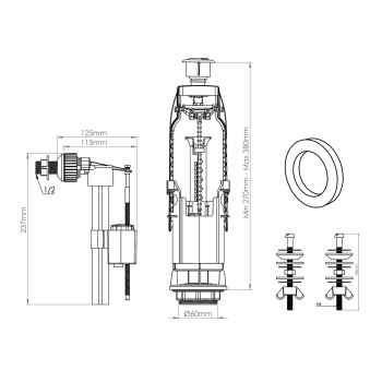 Арматура для смывного бачка, двухрежимная, с боковой подводкой, AV Engineering
