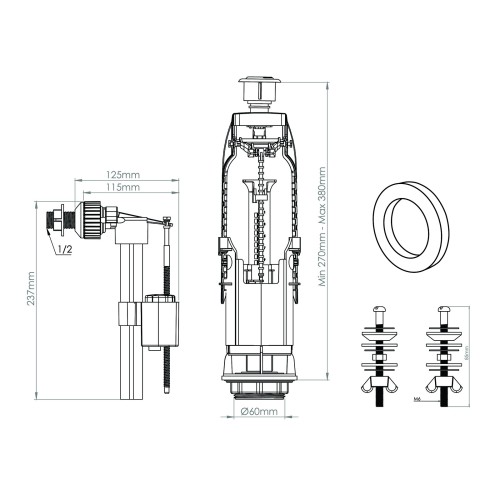 Арматура для смывного бачка, двухрежимная, с боковой подводкой, AV Engineering