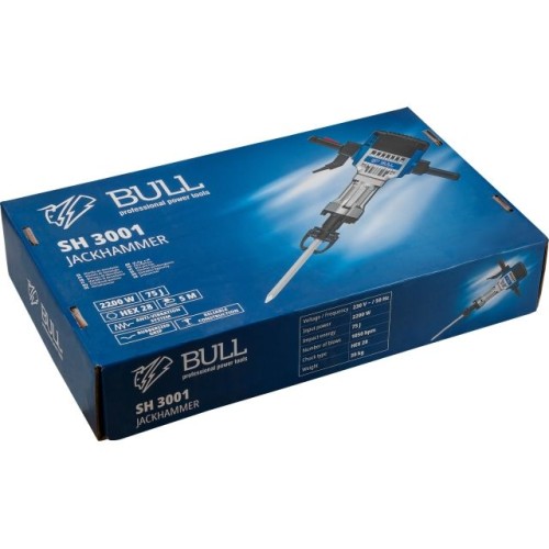 Отбойный молоток BULL SH 3001 2000 Вт, HEX 28.6 мм, 1050 уд/мин, 5 м кабель