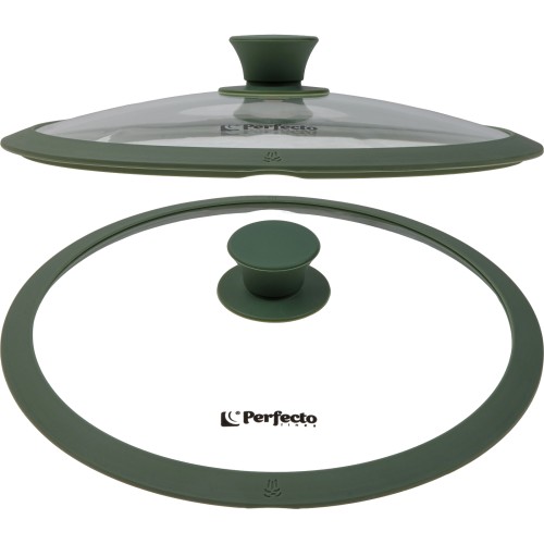 Крышка стеклянная, 240 мм, с силиконовым ободом, круглая, NATURAL GREEN, PERFECTO LINEA