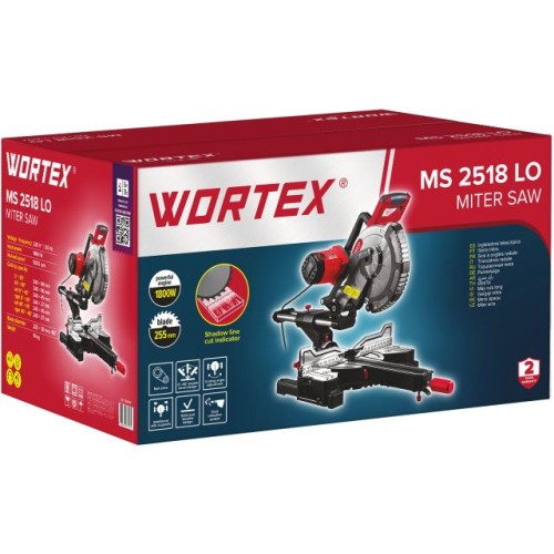 Торцовочная пила WORTEX MS 2518 LO 1800 Вт, 255 мм, 5000 об, глуб. до 90 мм, шир. до 340 мм