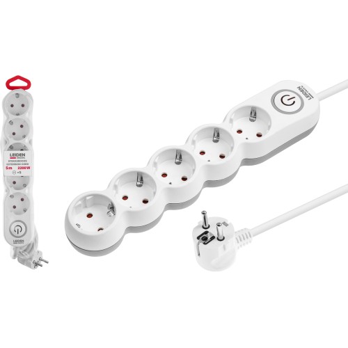 Удлинитель 5м (5 роз., 2,2кВт, с/з, выкл, ПВС 3х0,75) LEIDEN ELECTRIC