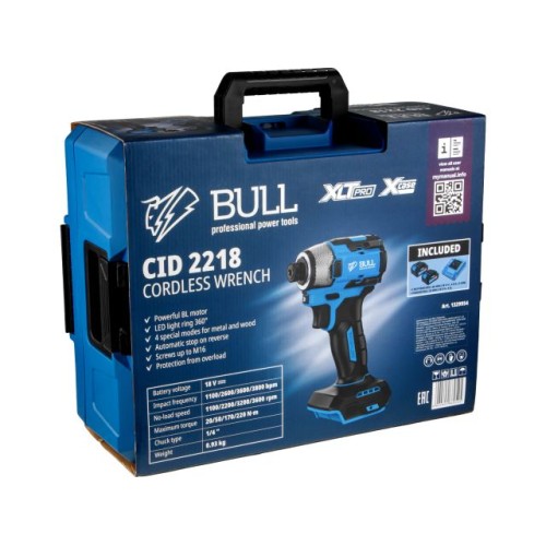 Аккум. ударный гайковерт/винтоверт BULL CID 2218, 220 Н*м, 2х4 А*ч