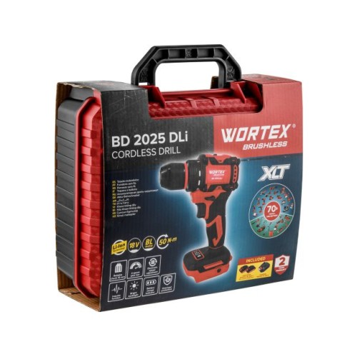 Аккум. дрель-шуруповерт WORTEX BD 2025 DLi, 50 Н*м, 2х2 А*ч, БЗП 10 мм
