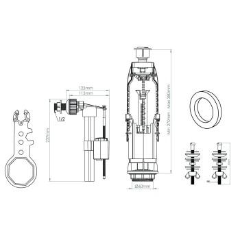 Арматура для смывного бачка, двухрежимная, с боковой подводкой, AV Engineering