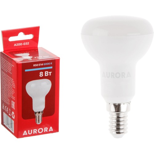 Лампа светодиодная R50 8Вт 230В E14 6000K AURORA