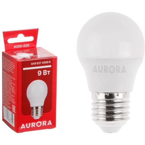 Лампа светодиодная G45 ШАР 9Вт 230В E27 4500K AURORA