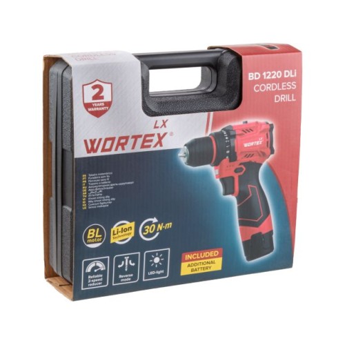 Аккум. дрель-шуруповерт WORTEX LX BD 1220 DLi 12В, 30 Нм, 2*1.5 Ач, патрон 10 мм
