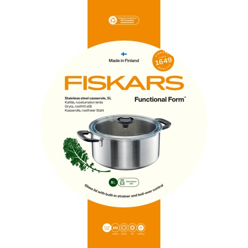 Кастрюля стальная 5л с крышкой Functional Form Fiskars