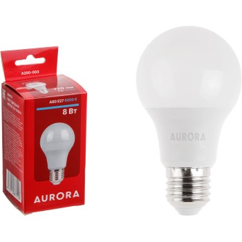 Лампа светодиодная A60 СТАНДАРТ 8Вт 230В E27 6000K AURORA