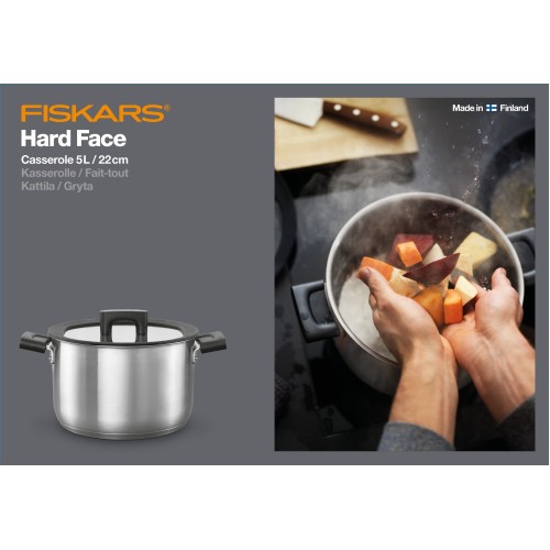 Кастрюля стальная с крышкой 5л/22 см Hard Face FISKARS