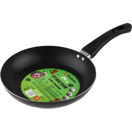 Сковорода ф 24х4.3 см, штамп., алюм., антиприг. покр., серия STARCOOK, черная, PERFECTO LINEA