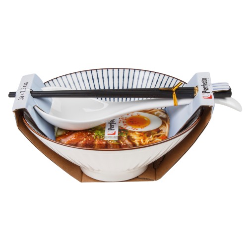Миска керамическая с ложкой и палочками для еды, серия RAMEN, line, PERFECTO LINEA