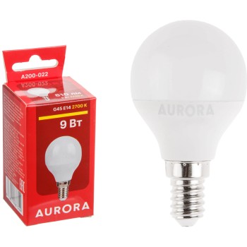 Лампа светодиодная G45 ШАР 9Вт 230В E14 2700K AURORA