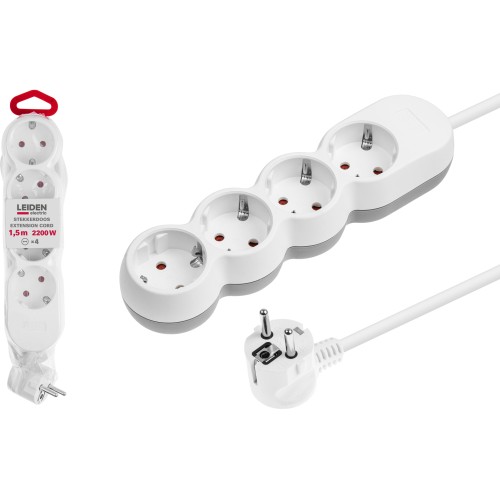 Удлинитель 1,5м (4 роз., 2,2кВт, с/з, ПВС 3х0,75) LEIDEN ELECTRIC