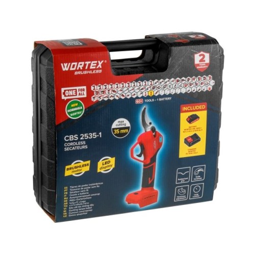 Аккум. секатор WORTEX CBS 2535-1, ветки до 35 мм, 1х2 А*ч
