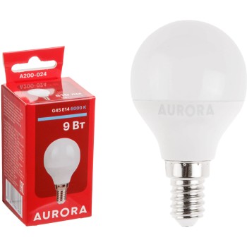 Лампа светодиодная G45 ШАР 9Вт 230В E14 6000K AURORA