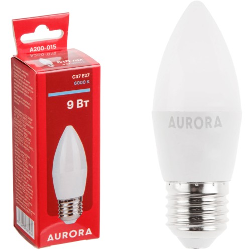 Лампа светодиодная C37 СВЕЧА 9Вт 230В E27 6000K AURORA