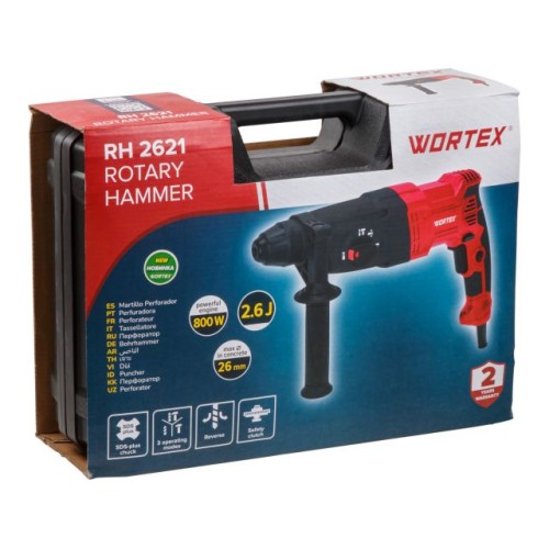 Перфоратор WORTEX RH 2621 + 800 Вт, 3 реж., SDS-plus, Vario-Lock
