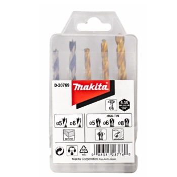 Набор сверл по дереву и металлу HSS-TIN 1/4, 5 шт  MAKITA