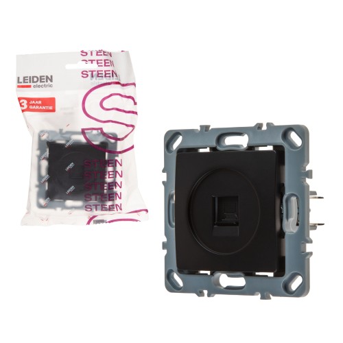 Розетка компьютерная 1xRJ45 (скрытая, механизм, Cat5e) черная, Steen, LEIDEN ELECTRIC