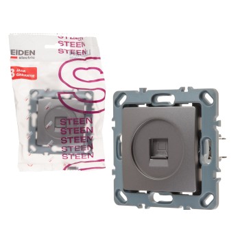 Розетка компьютерная 1xRJ45 (скрытая, механизм, Cat5e) алюминий, Steen, LEIDEN ELECTRIC
