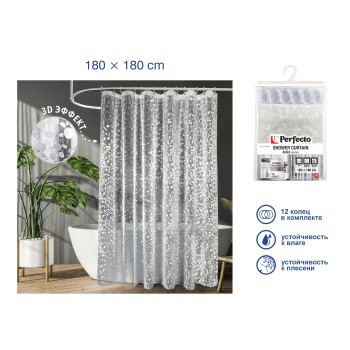 Шторка для ванной (12 колец в комплекте), 180х180 см, Aura, 3D роса, PERFECTO LINEA