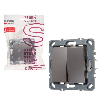 Выключатель проходной 2 клав. (скрытый, механизм, 10А) алюминий, Steen, LEIDEN ELECTRIC