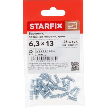 Евровинт 6.3x13 мм, потайная головка (25 шт в зип-локе) STARFIX