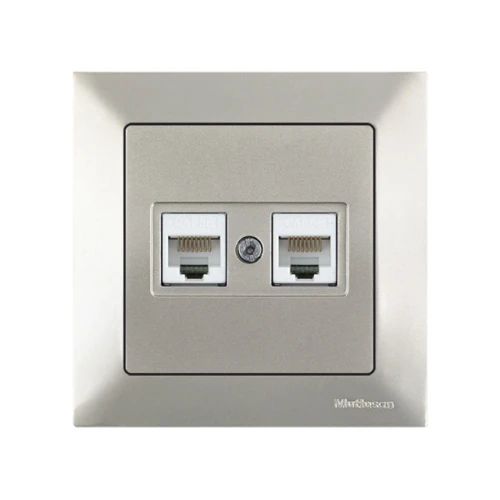 Розетка компьютерная 2xRJ45 (Cat5e, скрытая) титан, DARIA, MUTLUSAN